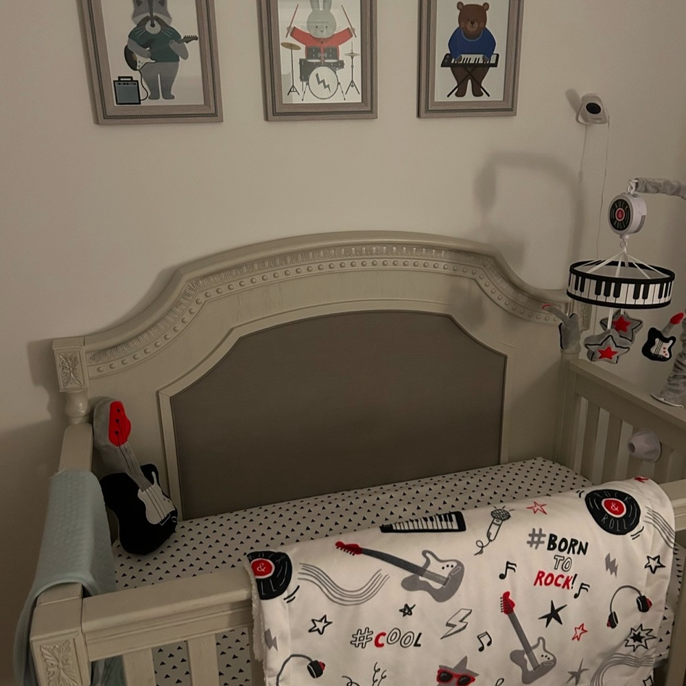 Lambs & Ivy “Born to Rock” set - mobile, lamp, blanket, guitar plush, sheet